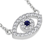 925 Sterling Silver Evil Eye White Blue CZ Pendant Necklace
