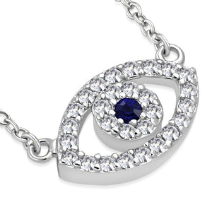 925 Sterling Silver Evil Eye White Blue CZ Pendant Necklace