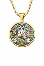 My Daily Styles Stainless Steel Star of David Menorah Pendant Necklace – SHALOM Jewish Medallion with Colorful Mosaic Design – 60cm Chain – Judaica Religious Jewelry Gift for Men & Women
