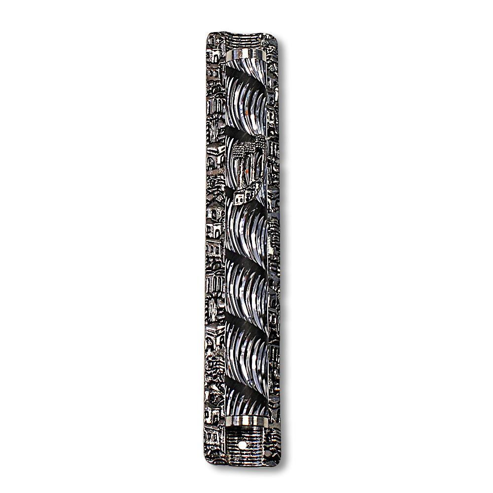 Metal Gray Silver-Tone Pattern Classic Mezuzah Case, 6.5" - Made in Israel