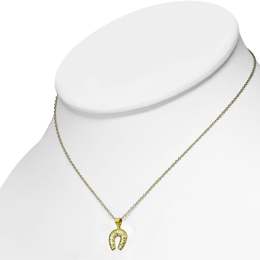 925 Sterling Silver Horseshoe Good Luck Pendant Necklace, 18"