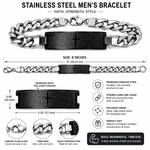 Stainless Steel Black Silver-Tone Religious Cross English Lord's Prayer Men's Bracelet