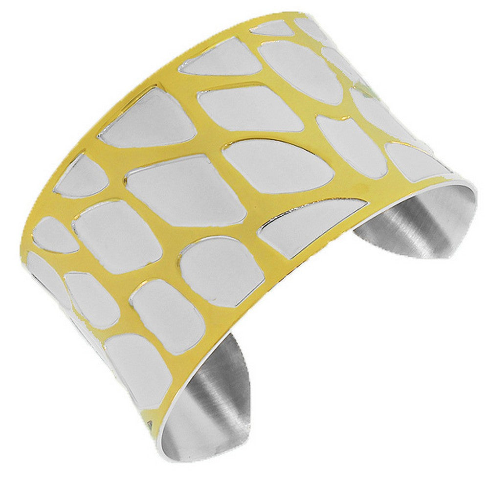 Stainless Steel Two-Tone Open End Wide Cuff Bangle Bracelet