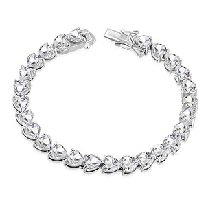 Women's 925 Sterling Silver Love Heart Tennis Bracelet Cubic Zirconia