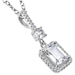 925 Sterling Silver Rectangular Round CZ Elegant Pendant Necklace, 18"