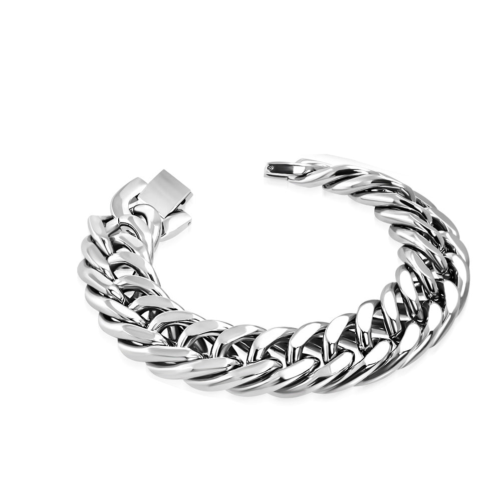 Stainless Steel Silver-Tone Classic Link Chain Mens Bracelet