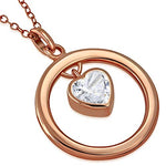 925 Sterling Silver Yellow Gold-Tone Circle of Life Love Heart Clear White CZ Pendant Necklace