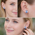 925 Sterling Silver Israeli Flag Stud Earrings for Women Blue & White Star of David Israel Flag Round Post Earrings