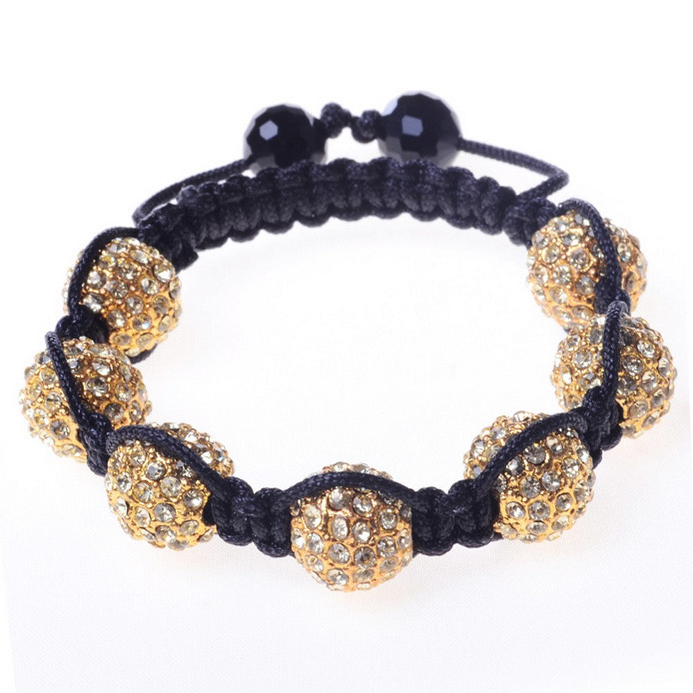White CZ Yellow Gold-Tone Macrame Beaded Bracelet