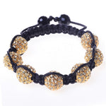 White CZ Yellow Gold-Tone Macrame Beaded Bracelet