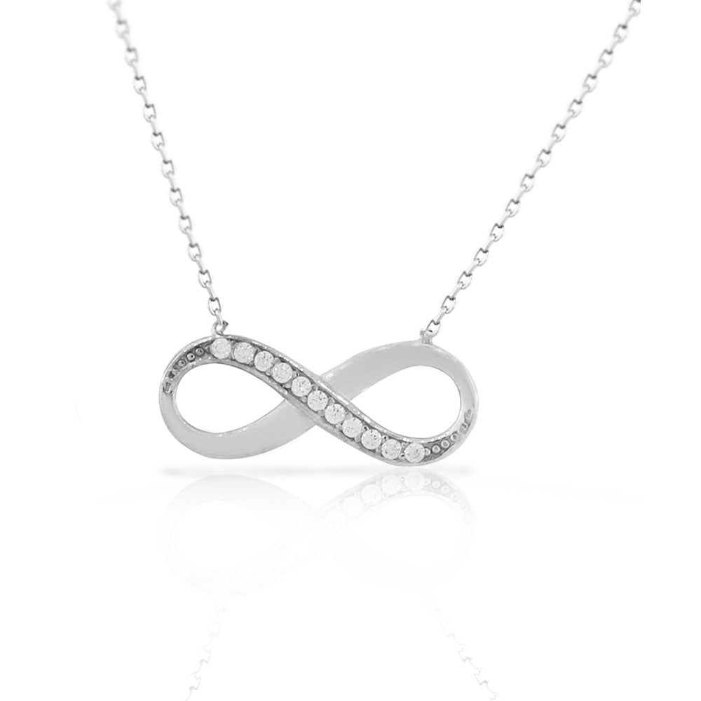 925 Sterling Silver White CZ Love Infinity Necklace with Chain