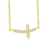 925 Sterling Silver Womens Sideways Religious Cross White CZ Pendant Necklace