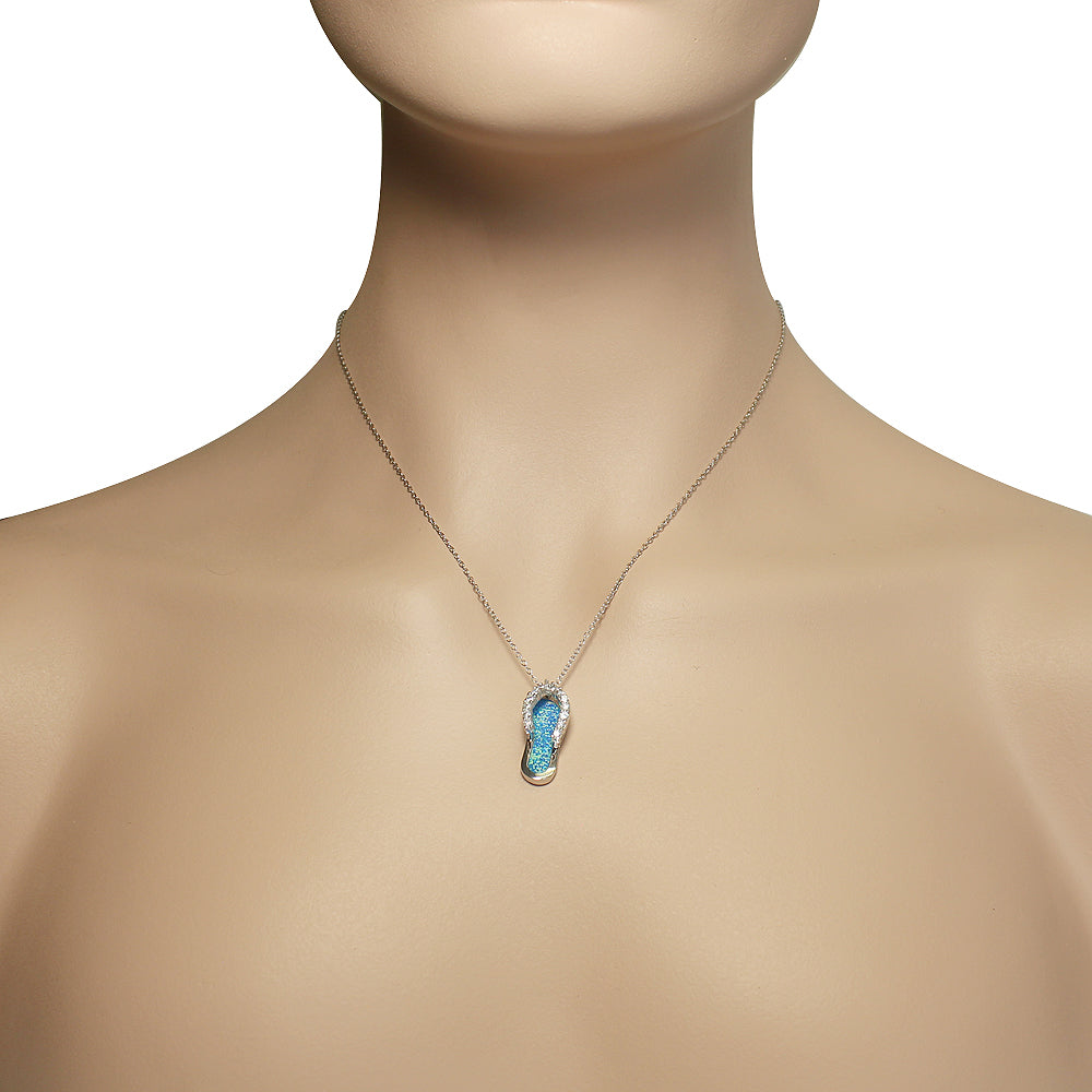 Inlay Opal Flip Flop Necklace Sterling Silver Cubic Zirconia