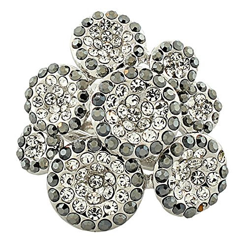 Fashion Silver White Clear Black CZ Flower Floral Statement Cocktail Ring