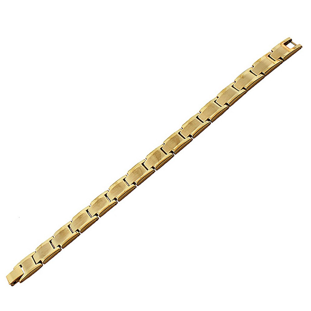 Stainless Steel Yellow Gold-Tone Polished Matte Men's Link Chain Bracelet