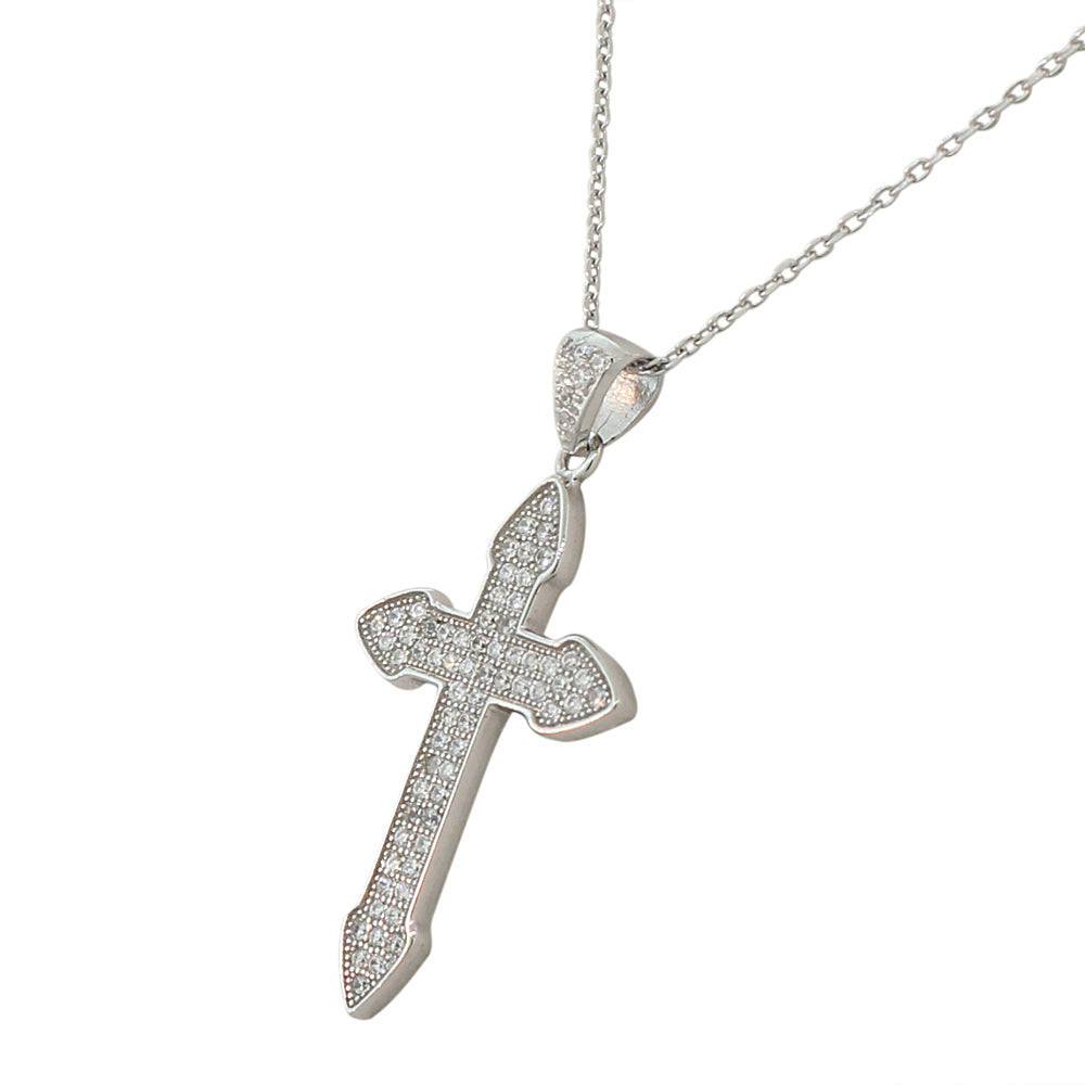 925 Sterling Silver Womens Classic Latin Cross CZ Religious Pendant Necklace