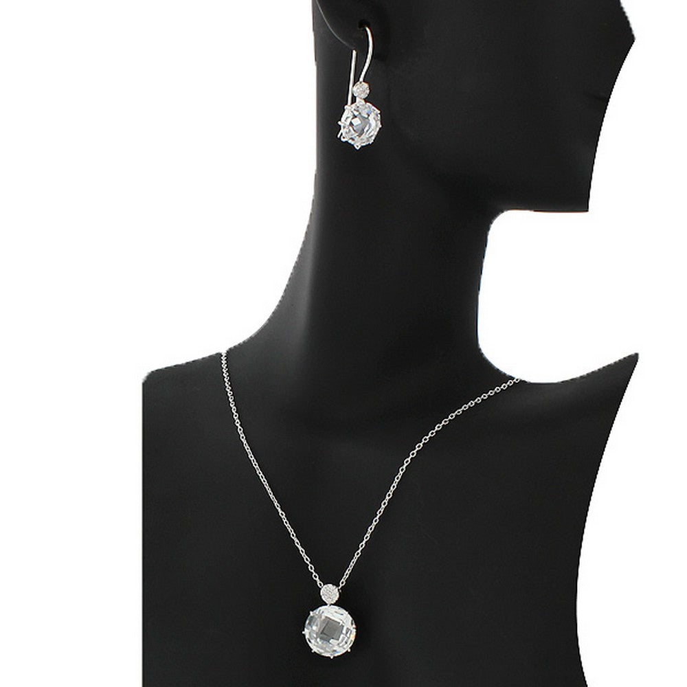 925 Sterling Silver White CZ Charm Pendant Necklace Earrings Set