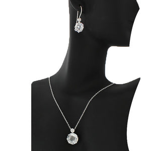 925 Sterling Silver White CZ Charm Pendant Necklace Earrings Set