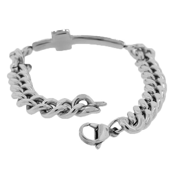 Stainless Steel Black Silver-Tone Religious Cross Lord's Prayer Men's Chain Bracelet