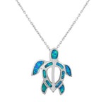 925 Sterling Silver Womens Blue Turquoise-Tone Turtle Marine Simulated Opal Pendant Necklace