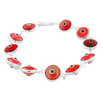 925 Sterling Silver Red Evil Eye Hamsa Beaded Bracelet with Clasp
