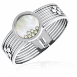 Women's Stainless Steel Mother of Pearl CZ Bangle Bracelet