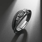 Men’s Black Braided Leather-Look Bracelet with Star of David Charm Jewish Heritage Jewelry