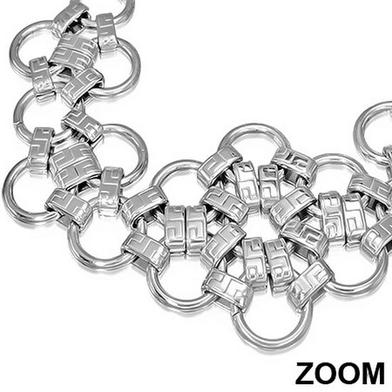 Stainless Steel Silver-Tone Interlocking Circles Womens Wide Chain Mesh Bracelet