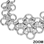 Stainless Steel Silver-Tone Interlocking Circles Womens Wide Chain Mesh Bracelet
