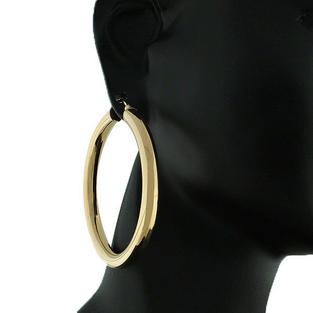 Stainless Steel Yellow Gold-Tone Classic Hoop Earrings