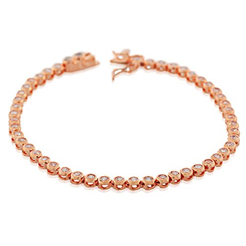 925 Sterling Silver Yellow Gold-Tone Bezel-Set White CZ Womens Tennis Bracelet