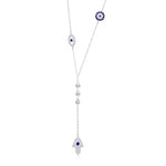 My Daily Styles 925 Sterling Silver CZ Y Necklace for Women with Hamsa, Evil Eye, and Bezel Set CZ Accents - Adjustable Chain 16"-18"
