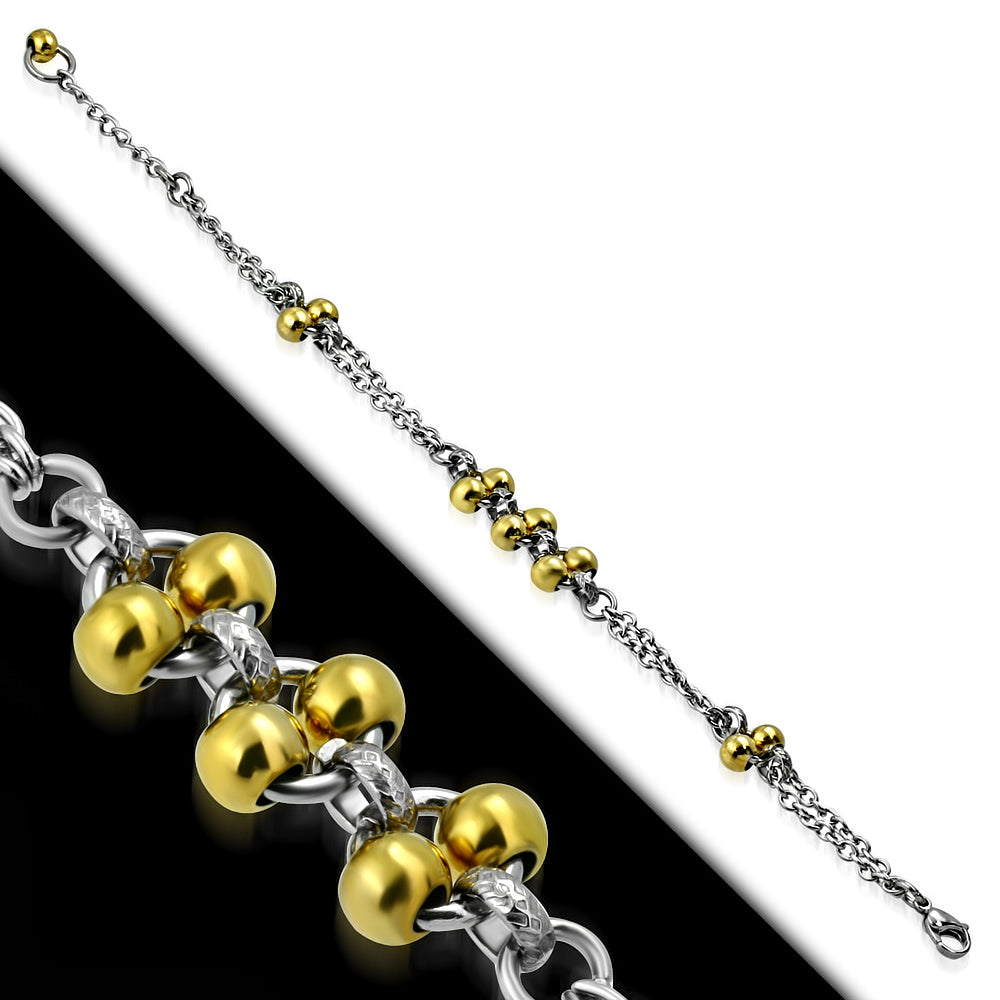 Stainless Steel Silver-Tone Yellow Gold-Tone Multi-Chain Charm Adjustable Bracelet