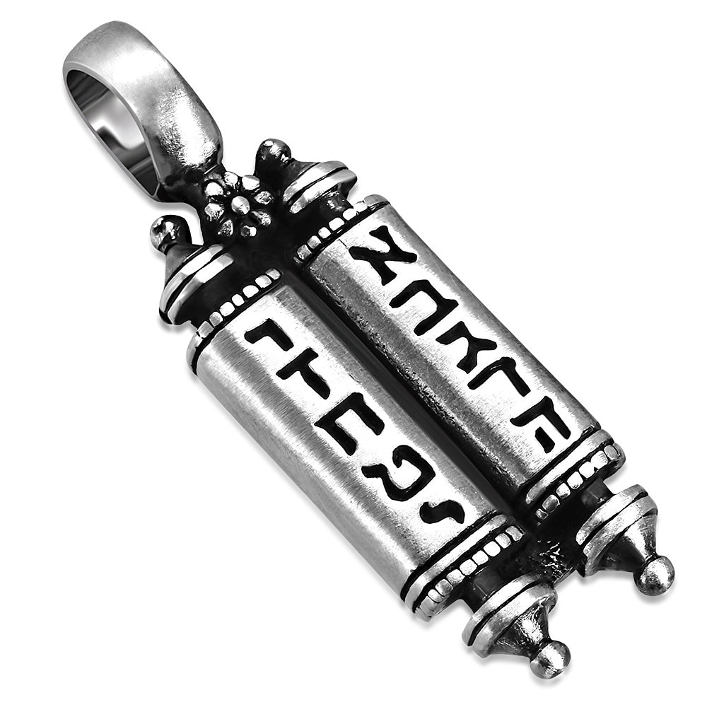 Intricate Jewish Torah Scroll Silver-Tone Men's Pendant Necklace
