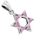 925 Sterling Silver Jewish Star of David Pink CZ Womens Girls Pendant Necklace