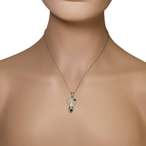 925 Sterling Silver Red Black Enamel White Clear CZ Kimono Geisha Pendant Necklace