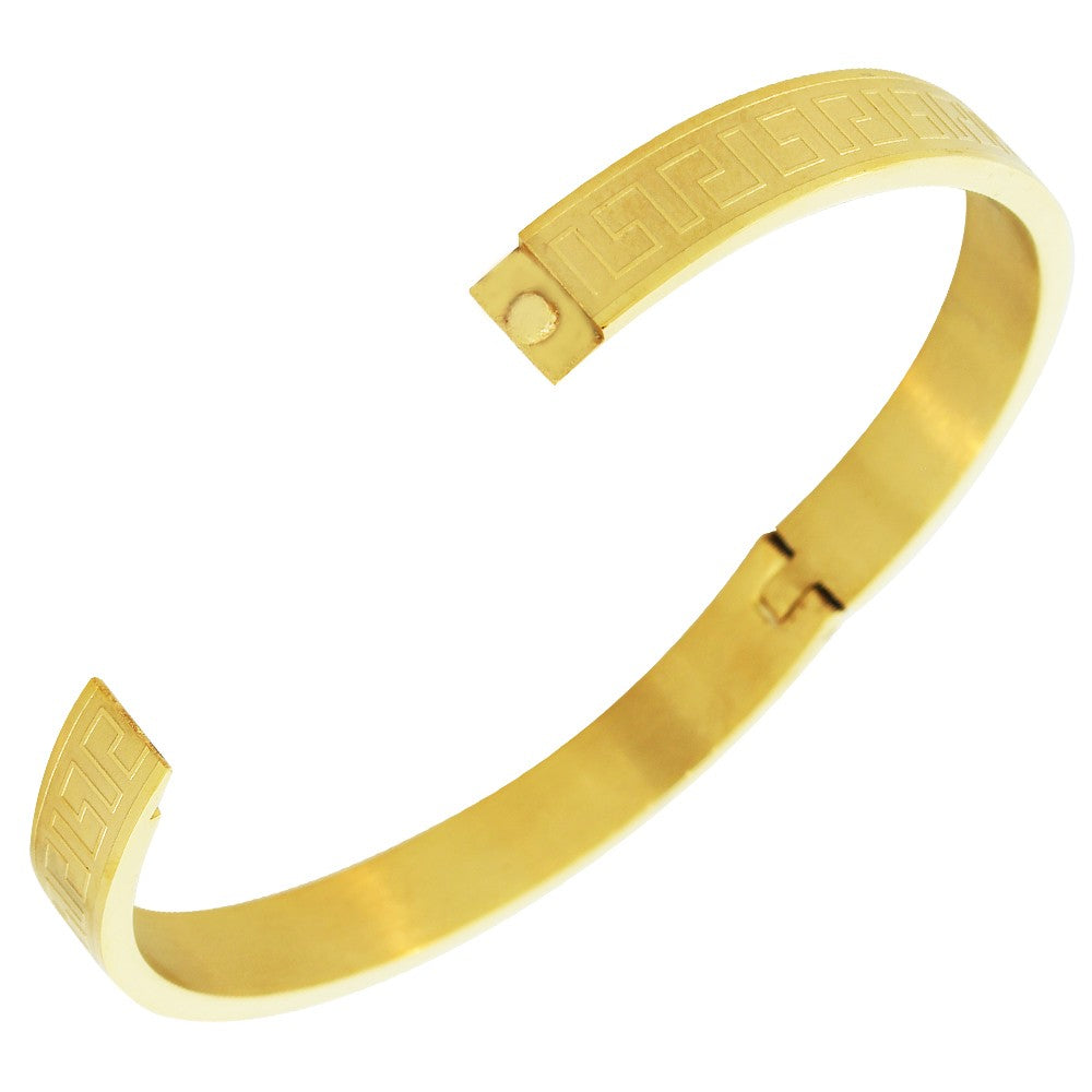Stainless Steel Yellow Gold-Tone Handcuff Bangle Bracelet