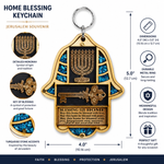 Jewish Wooden Hamsa Menorah Blessing for Home - Good Luck Wall Decor with Simulated Turquoise