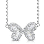 925 Sterling Silver CZ Double Heart Butterfly Necklace