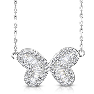 925 Sterling Silver CZ Double Heart Butterfly Necklace