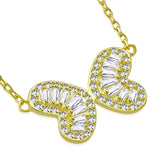 925 Sterling Silver CZ Double Heart Butterfly Necklace