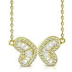 925 Sterling Silver CZ Double Heart Butterfly Necklace