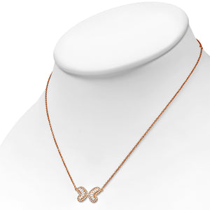 925 Sterling Silver CZ Double Heart Butterfly Necklace