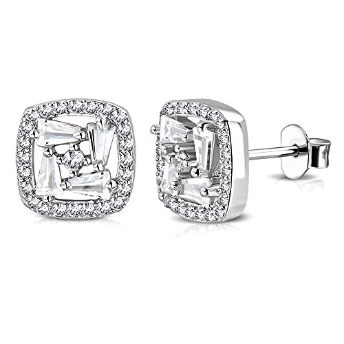 925 Sterling Silver White Clear CZ Square Stud Earrings, 0.35"