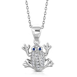 925 Sterling Silver White Clear Blue CZ Frog Pendant Necklace
