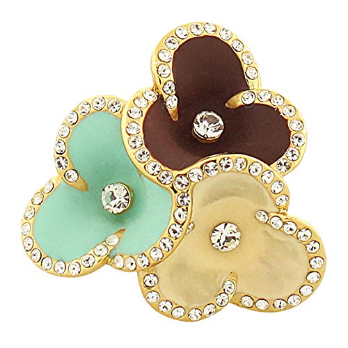 My Daily Styles Fashion Alloy Yellow Gold-Tone Turquoise-Tone Brown Flower Floral Cocktail Ring