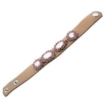 Faux Pink Leather Silver-Tone CZ Snap Wristband Womens Bangle Bracelet