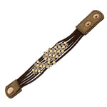 Faux Brown Suede Leather Yellow Gold-Tone White CZ Wristband Wrap Bracelet