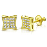 925 Sterling Silver Yellow Gold-Tone Square Clear CZ Stud Screw-back Earrings