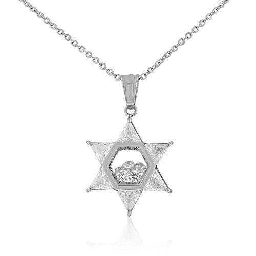Stainless Steel Yellow Gold-Tone Clear White CZ Jewish Star of David Pendant Necklace